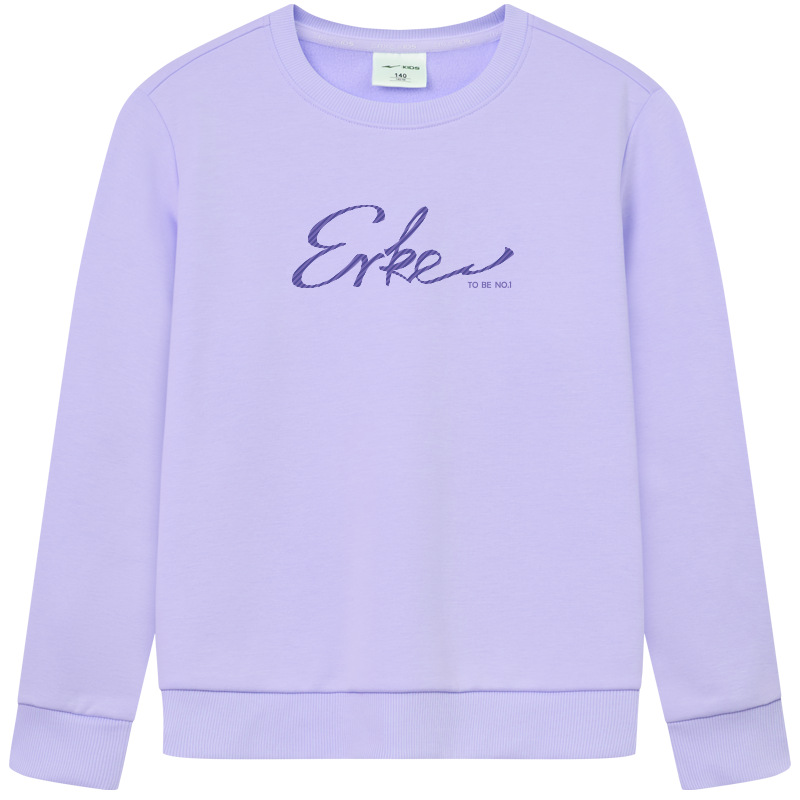 ERKE Kids Boys and Girls Mid-to-Large Child Thickened Basic Crewneck Sweatshirt in Lotus Purple 160
