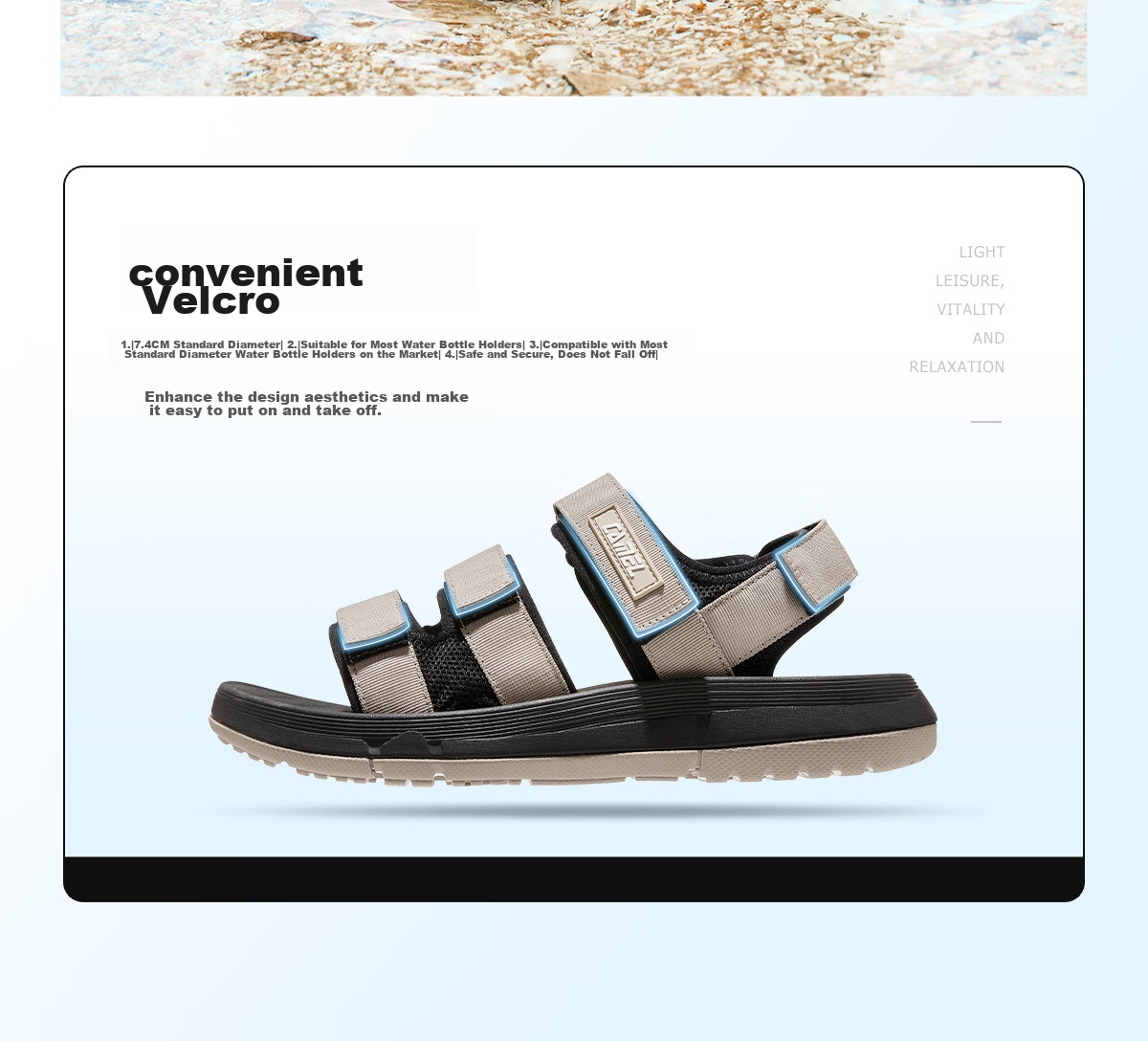 CAMEL Velcro Contrast Color Beach Sandals, Women's Sports Casual Shoes, K24B16L2010, Lavender Purple, Size 38 34