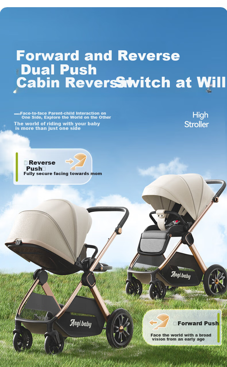 ANGI BABY Stroller with High View, Reversible Seating And Lying Positions, Shock-Absorbing, Foldable, Suitable for Newborns to 3 Years Old 6