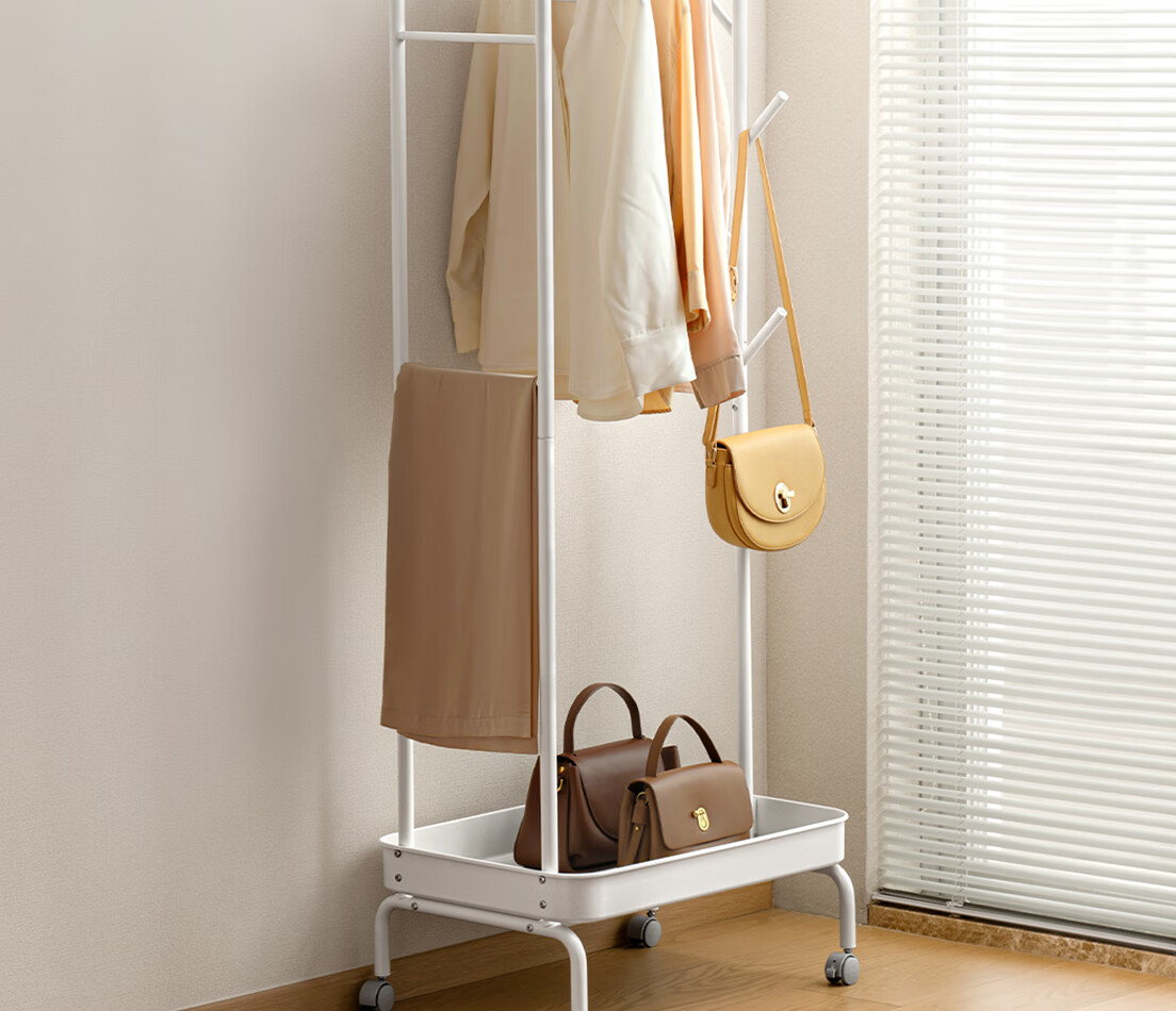 Lanjiaoluo Floor-Standing Clothes Rack, Bedroom Storage with Wheels, Hooks, 80*40*160cm, Mobile And Thickened 2