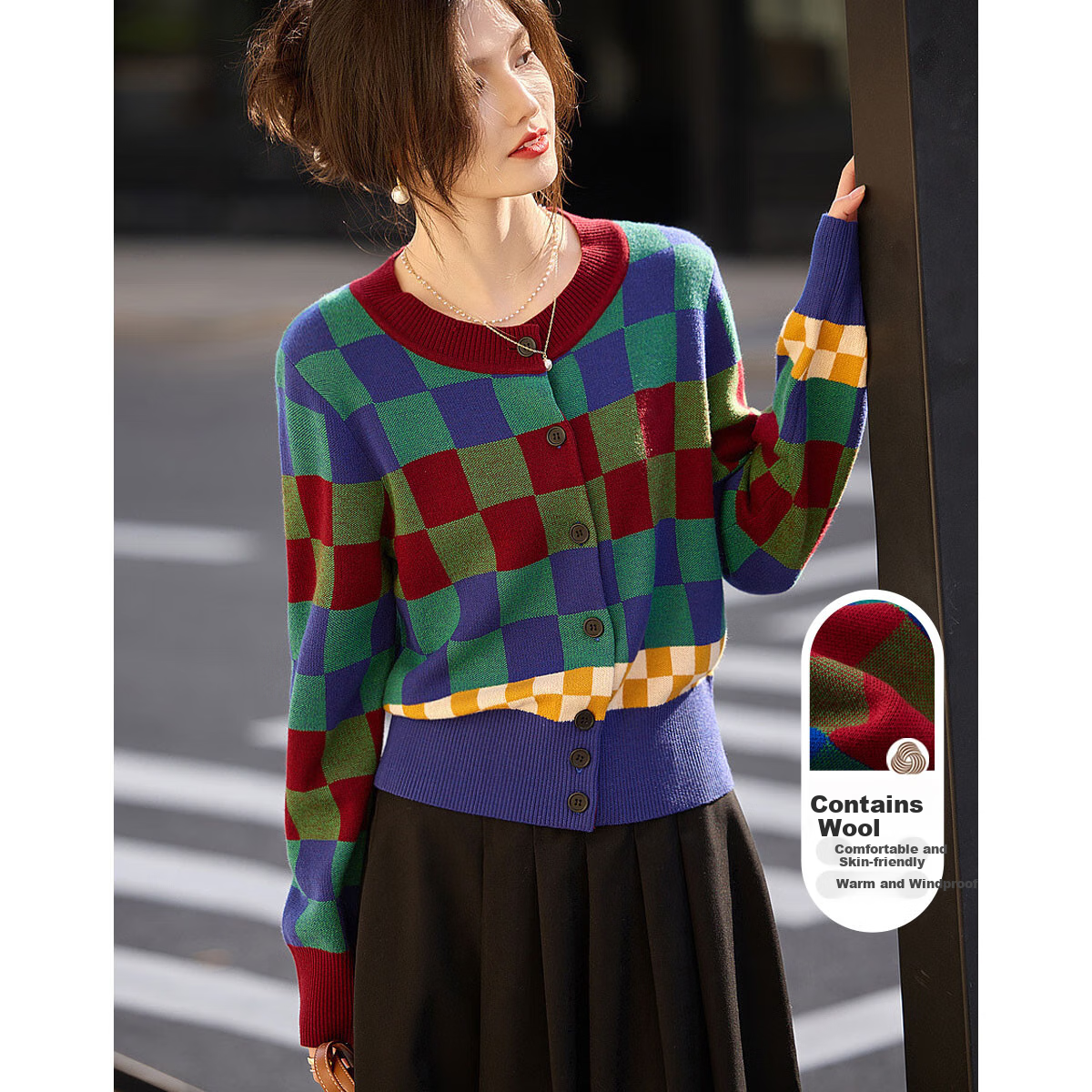 Dme [Duobang Geshen Zhima Dian Tihua] Spring And Autumn Round Neck Long Sleeve Cardigan, Retro Knit Sweater Women's Top