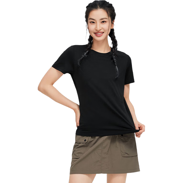 Toread Women's Quick-Dry T-Shirt Summer Lightweight Bare-Feel Round Neck Running Sports Mesh Breathable Top Black M