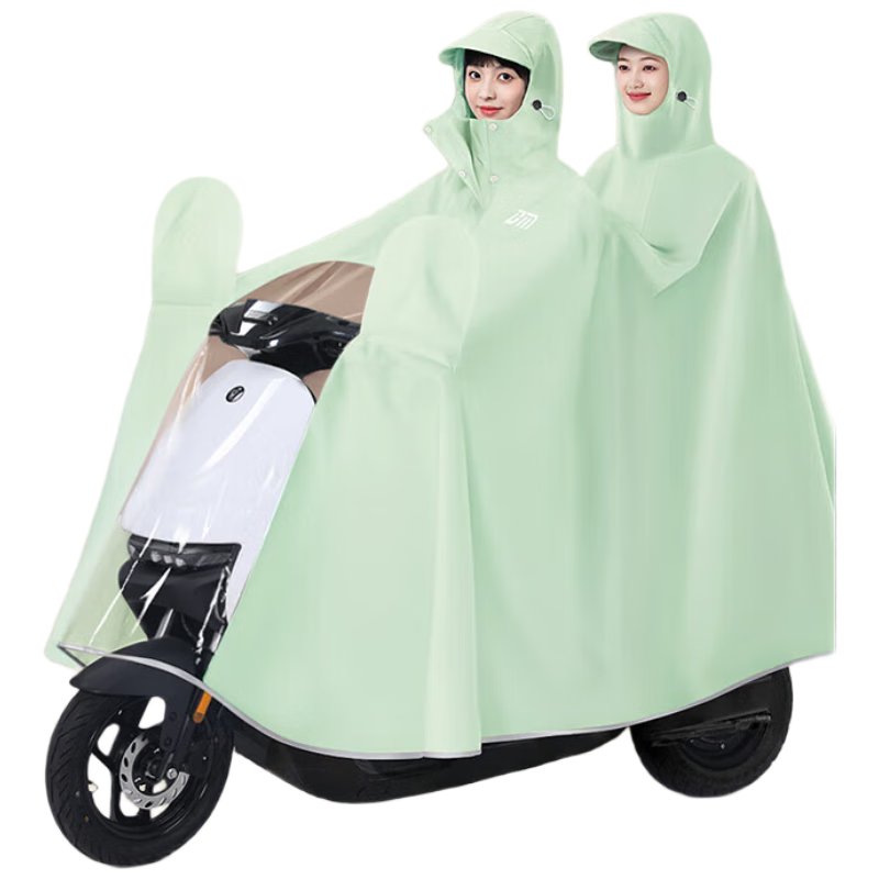 Beimei Double-Person Raincoat for Electric Scooters, Enlarged Size with Foot Protection, Thickened Full-Body Storm Protection, Motorcycle-Specific Parent-Child Style Poncho