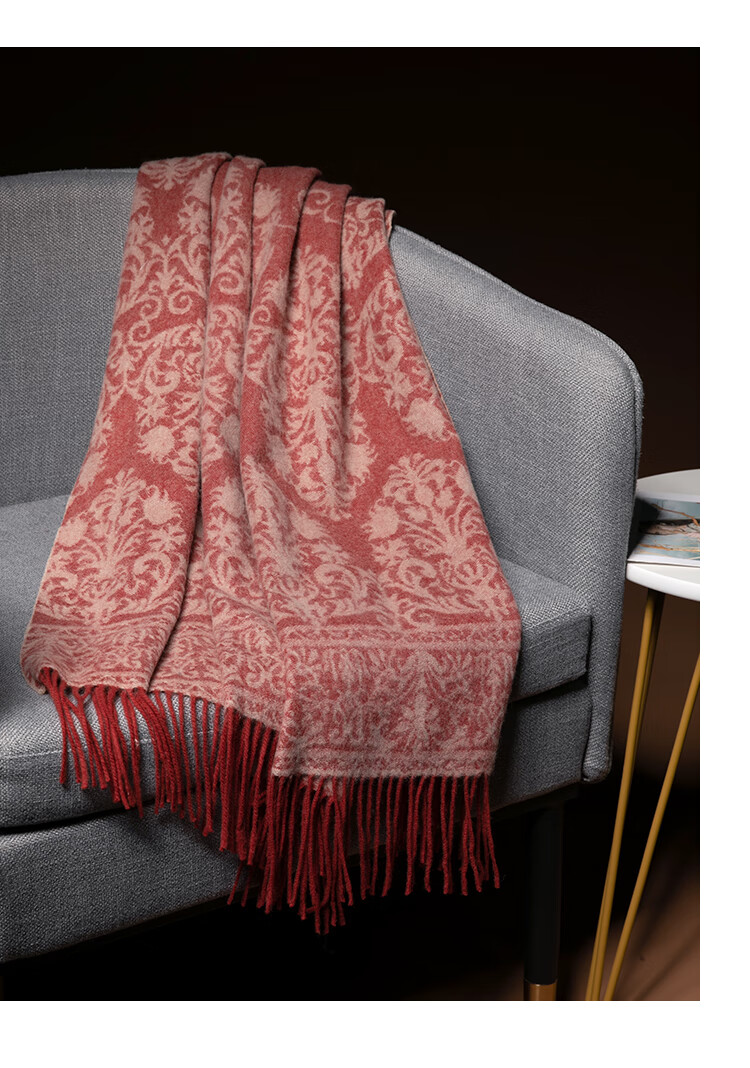 Hengyuanxiang 100% Pure Wool Shawl Women's Autumn Winter Scarf Mom's Birthday New Year Gift Qi Ji Red 5