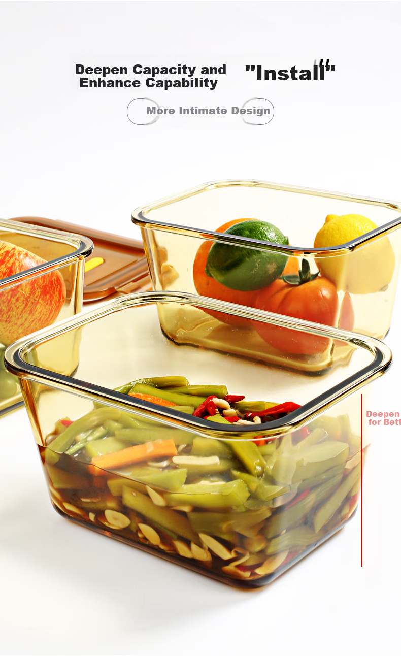 Chuangde Heat-Resistant Glass Food Storage Container, Microwave-Safe Lunch Box, Refrigerator Organizer for Pickled Peppers, Kimchi, And Pickles, Sealed Jar, Amber Color, 1.8L 11