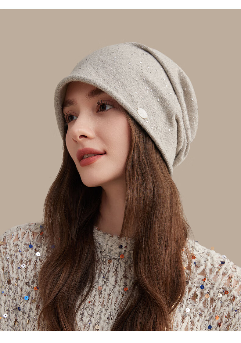 CACUSS Women's Spring Autumn Slouchy Thin Knit Beanie Large Head Circumference Woolen Hat Fashion Pullover Hat Gray 7