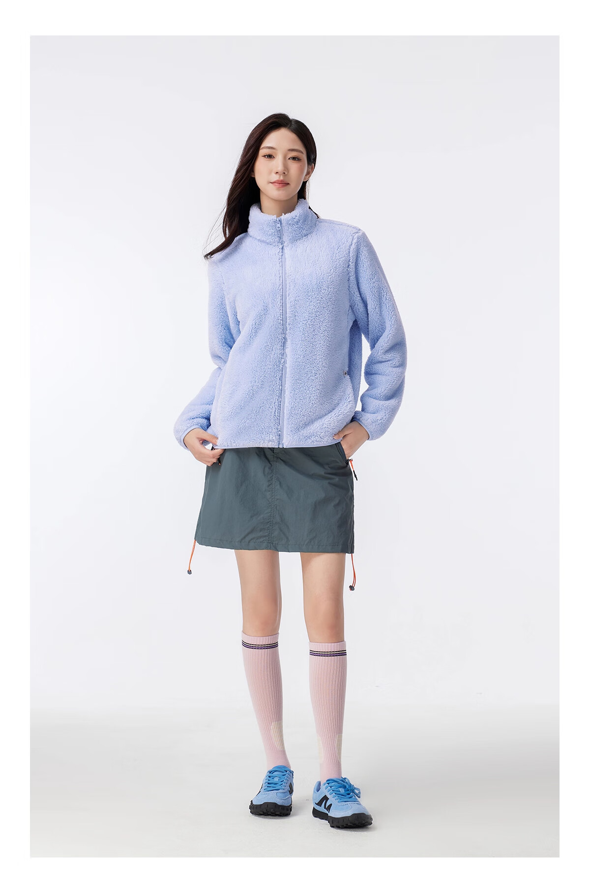 CAMEL Outdoor Fleece Jacket Long Sleeve Thickened Fleece Stand Collar Zip-up Fleece Coat Cold-resistant Jacket 5175A Light Frost White M 17