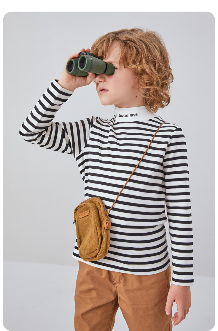 Annil Boys' Mid-Neck Long Sleeve T-Shirt 2025 Autumn New Casual Stretchy Striped Fashion Base Shirt 3