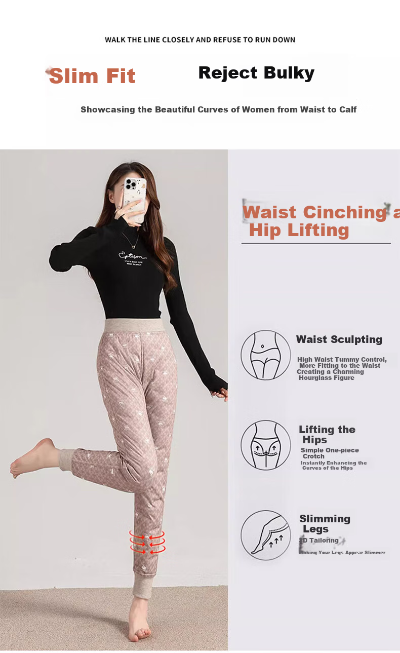 Langsha Women's Inner Fleece-Lined Pants for Winter, Non-Bulging, Thickened, Lightweight, Cold-Resistant, Warm White Duck Down Inner Lining Thermal Underwear 9