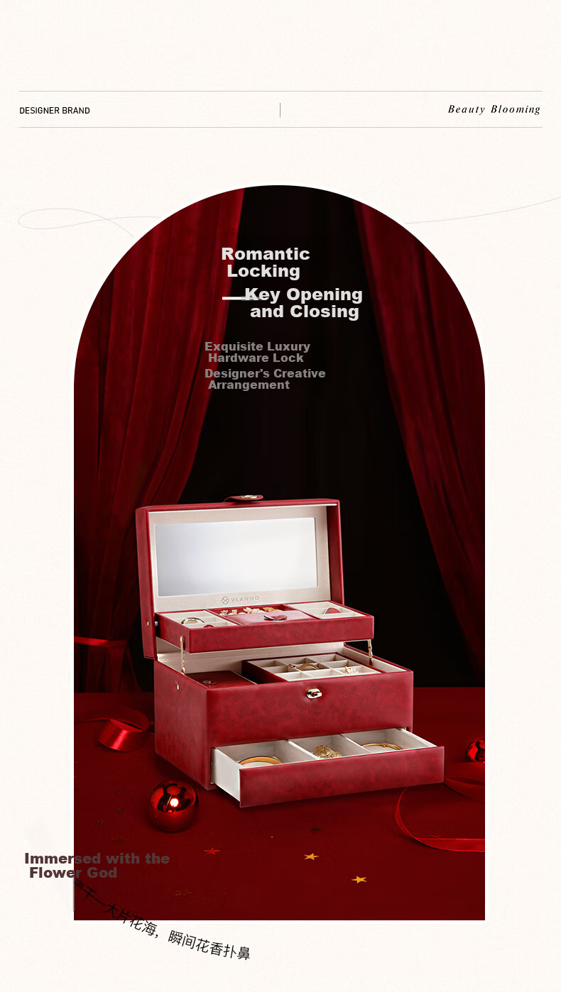 VLANDO Chinese High-End Jewelry Box, Large Capacity Storage Box, Gift for Best Friends, Colleagues, Newlyweds, Wedding Anniversary, Birthday Present 2
