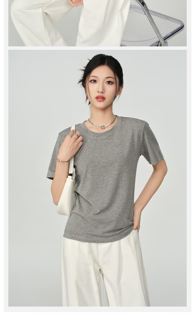 BOPRUIEY [Quality You Can Trust] Lyocell Short-Sleeve T-Shirt for Women, Summer Ice Silk Wrinkle-Resistant Solid Color Slimming Round Neck Top 17
