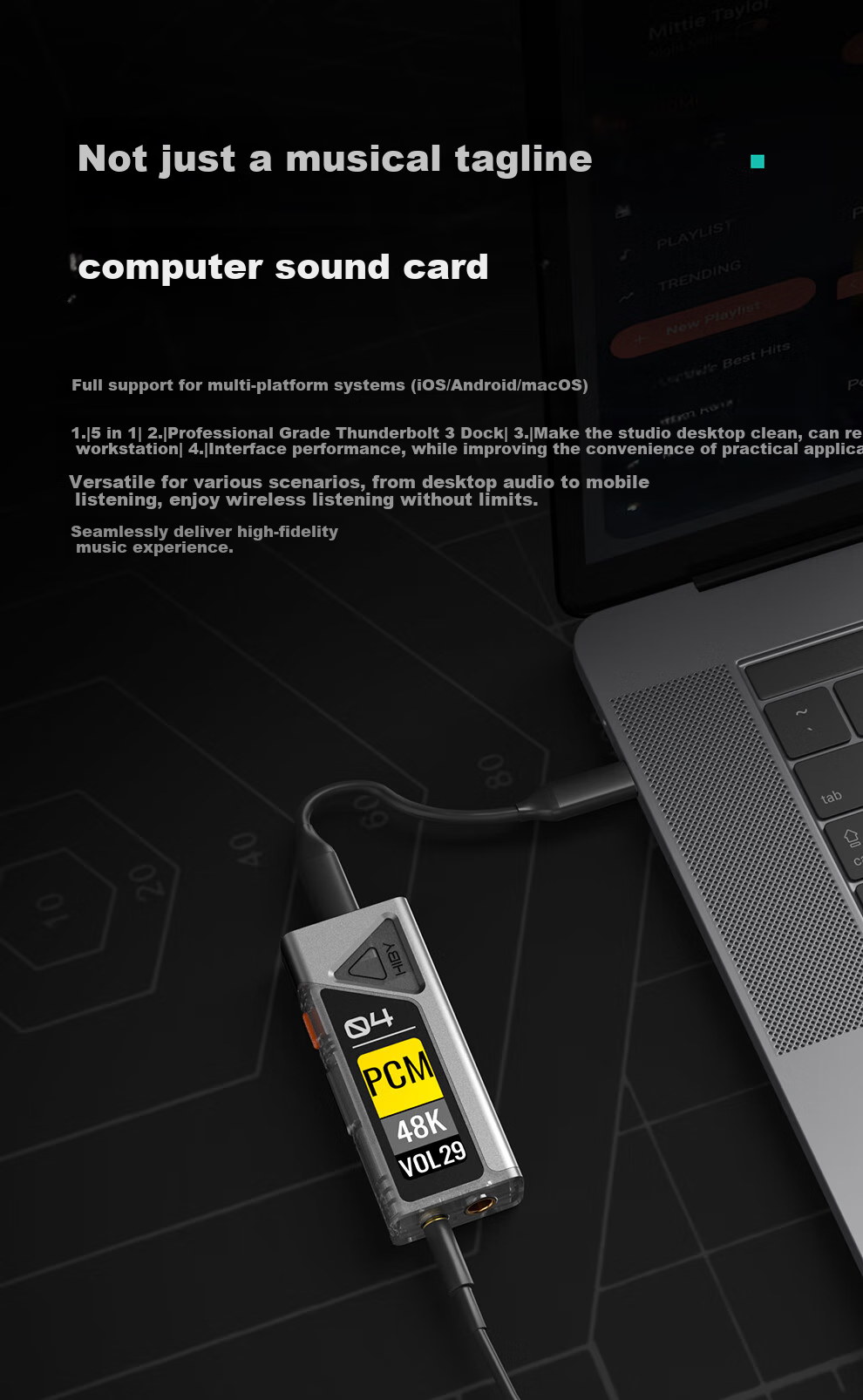 HiBy FC4 Screen Version, Haibei Decoding Earphone Amplifier Portable Android Apple Small Tail DSD Hard Decoding HIFI Mobile Decoder Computer Sound Card, Green, Decoder 8
