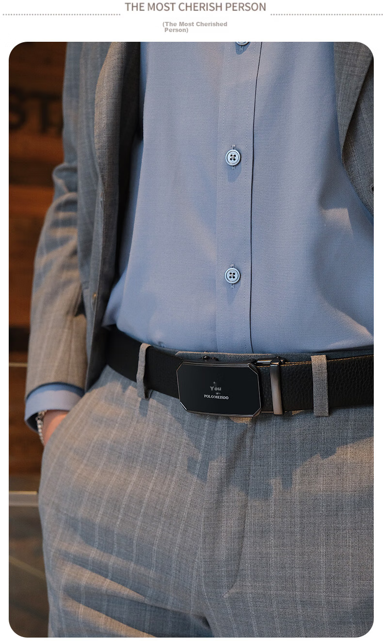 POLOMEISDO Men's Genuine Leather Belt with Automatic Buckle, Double-Buckle Gift Box, Self-Operated Birthday Present for Boyfriend, Husband, Father 13