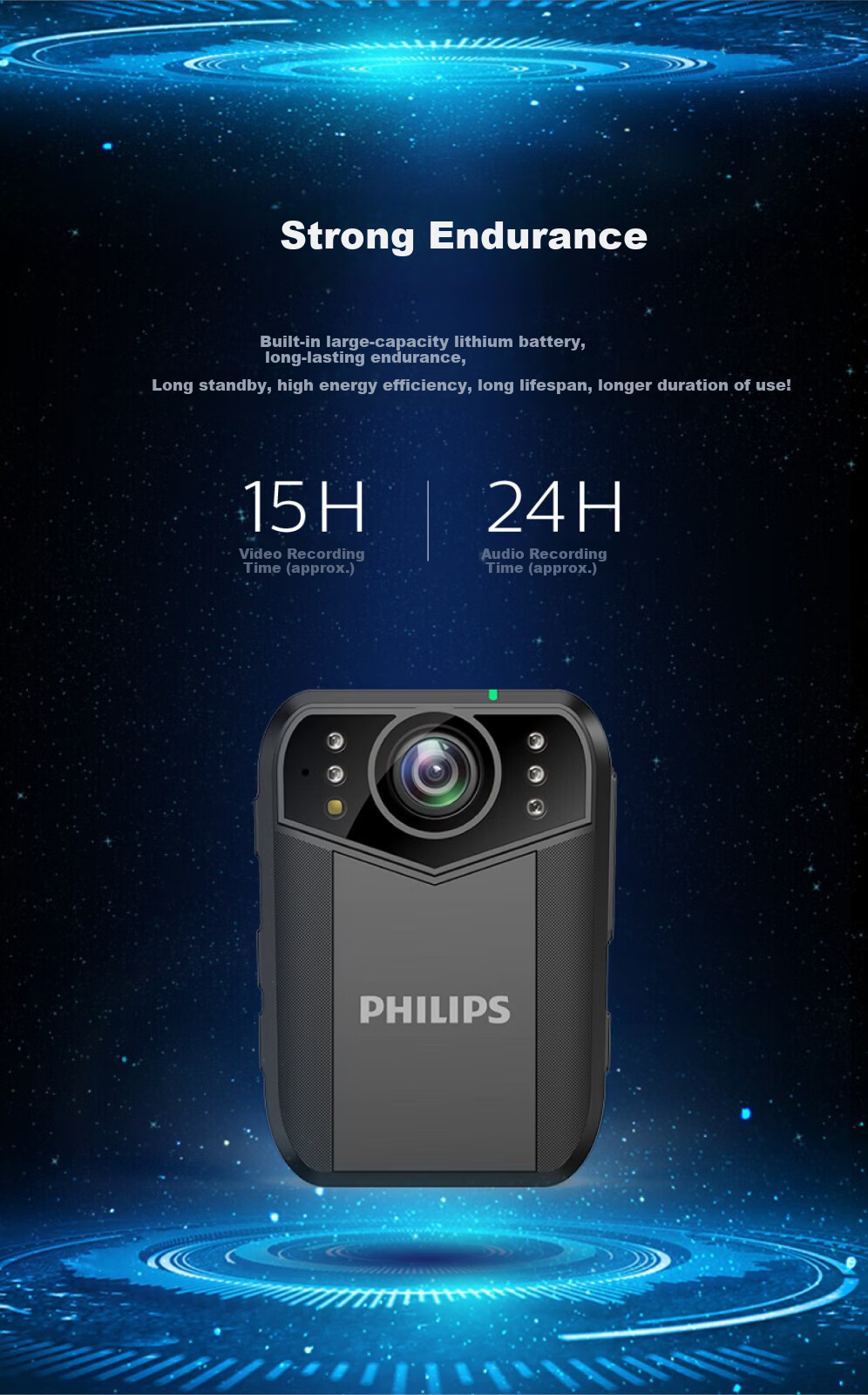 PHILIPS VTR8003 Body-Worn Explosion-Proof 3K HD Video Recorder, Portable Chest-Mounted Mini Recorder with Night Vision, 512GB 6