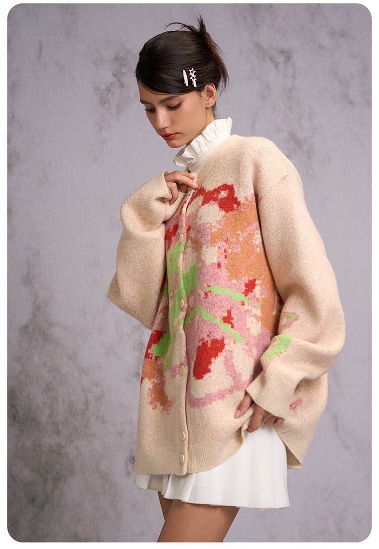 CANOTWAIT Crayon Pattern Jacquard Early Spring Sweater Cardigan Unisex Autumn Winter New Trendy Jacket Purple XXS 12