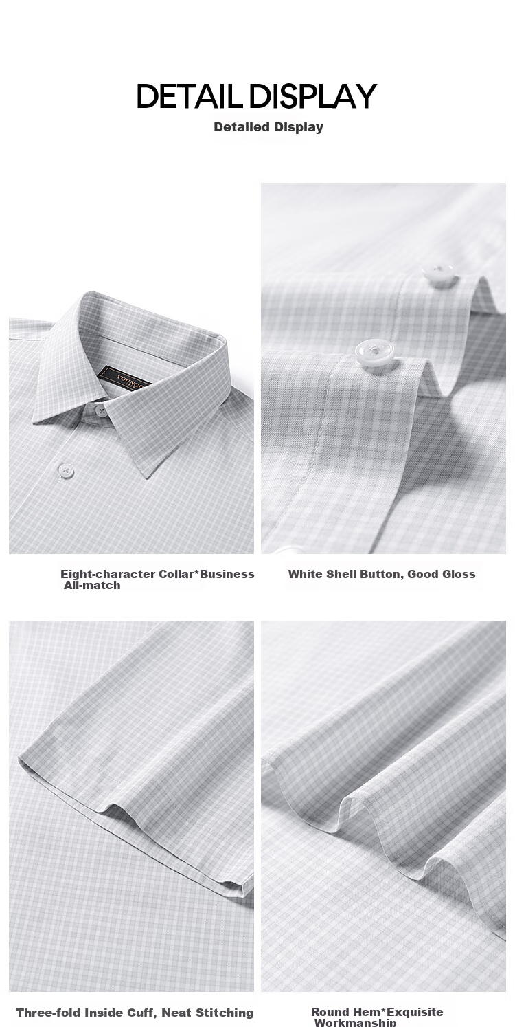 YOUNGOR Men's Shirt, 2025 Summer Youth Business Casual High-End Plaid Short-Sleeve Shirt, Gray Plaid, Size 45 12