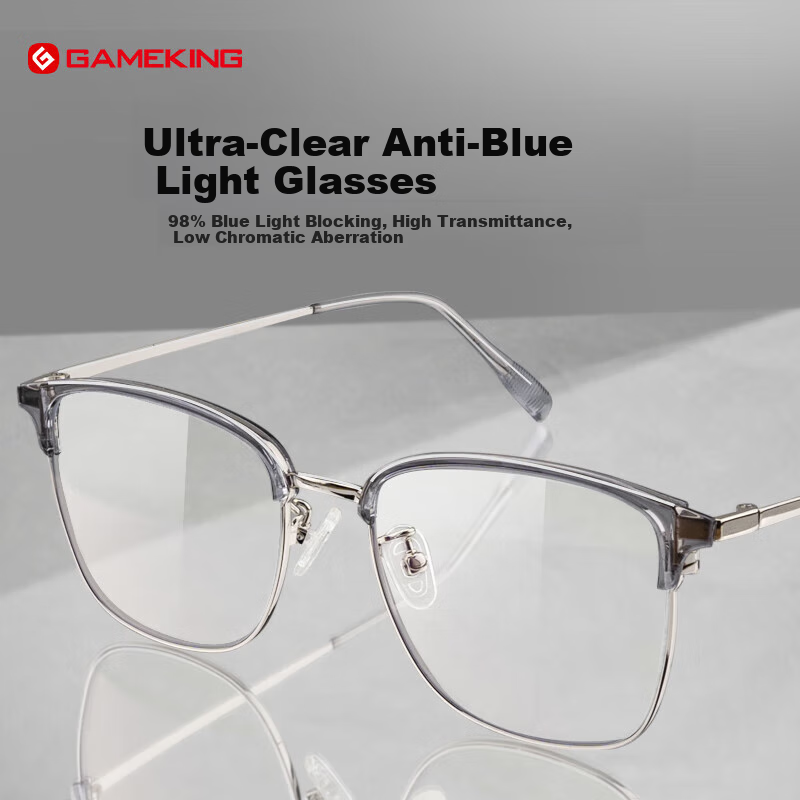 Gameking Anti-Blue Light Glasses, Anti-Radiation Eyeglass Frames for Men And Women, No Prescription, for Mobile Phones And Computers, Blue Light Protection, Eye Care, 0091 Transparent Gray Silver