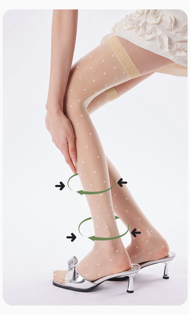 Langsha Spring Summer New Ultra-Thin High Thigh Stockings for Women Breathable Smooth Fashionable Polka Dot Seamless Thigh-High Socks 5