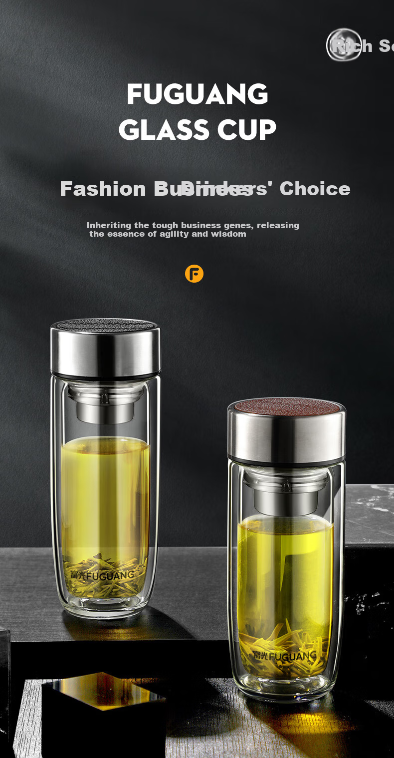 Fuguang Double-Layer Glass Cup with Tea Strainer, High Borosilicate Glass Water Bottle, Tea-Water Separation Car Tea Infuser Mug for Men 400ml 1