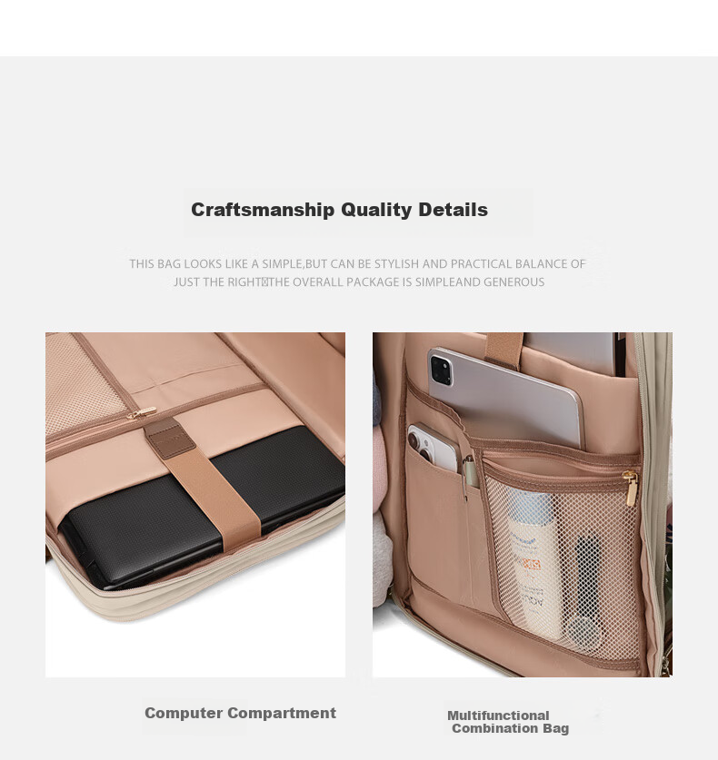 GOLF Backpack for Women, Travel Bag with 17.3-Inch Laptop Compartment, Student Schoolbag, Wet And Dry Separation, Multi-Compartment Business Trip Bag 9