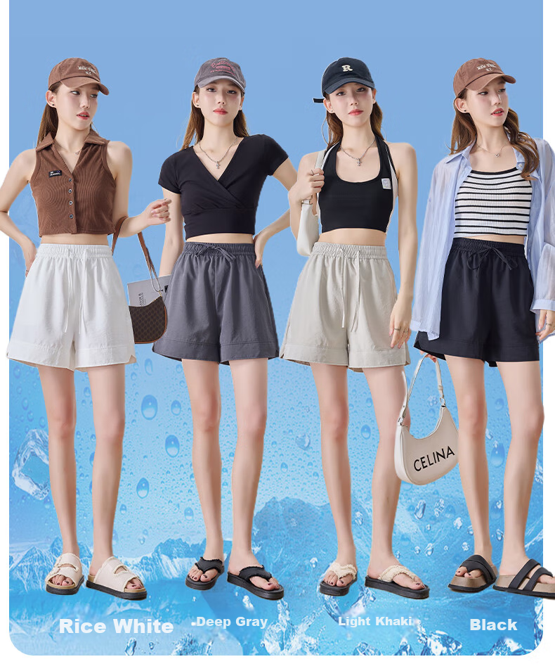 LangSha High-Waisted Sports Shorts for Women, Summer Three-Quarter Split Ice Silk Shorts, Thin Loose Wide-Leg Women's Pants 11