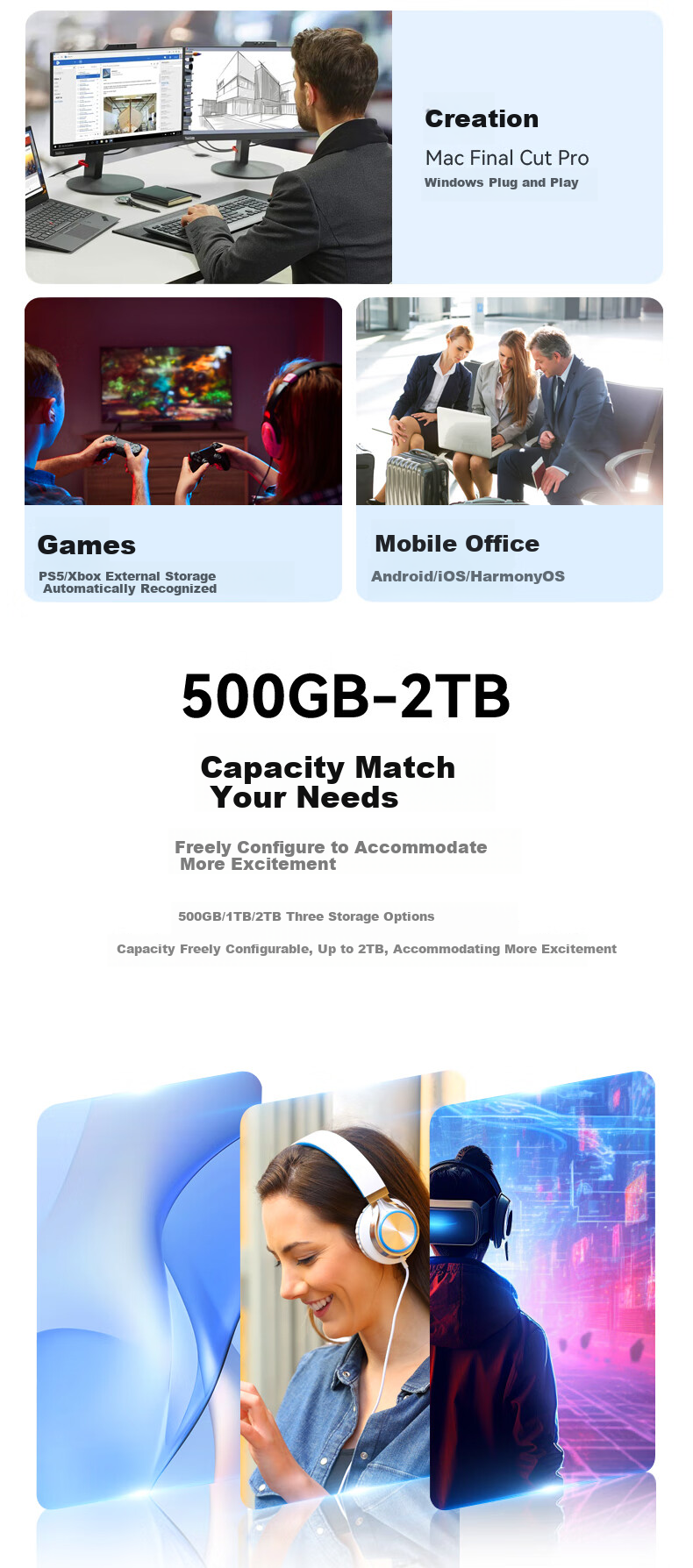 FANXIANG 1TB Magnetic Suction Portable Solid State Drive (PSSD), Direct Phone Connection, with Stand, USB3.2 High-Speed Reading 2000MB/S, Portable External Hard Drive PS2006 9