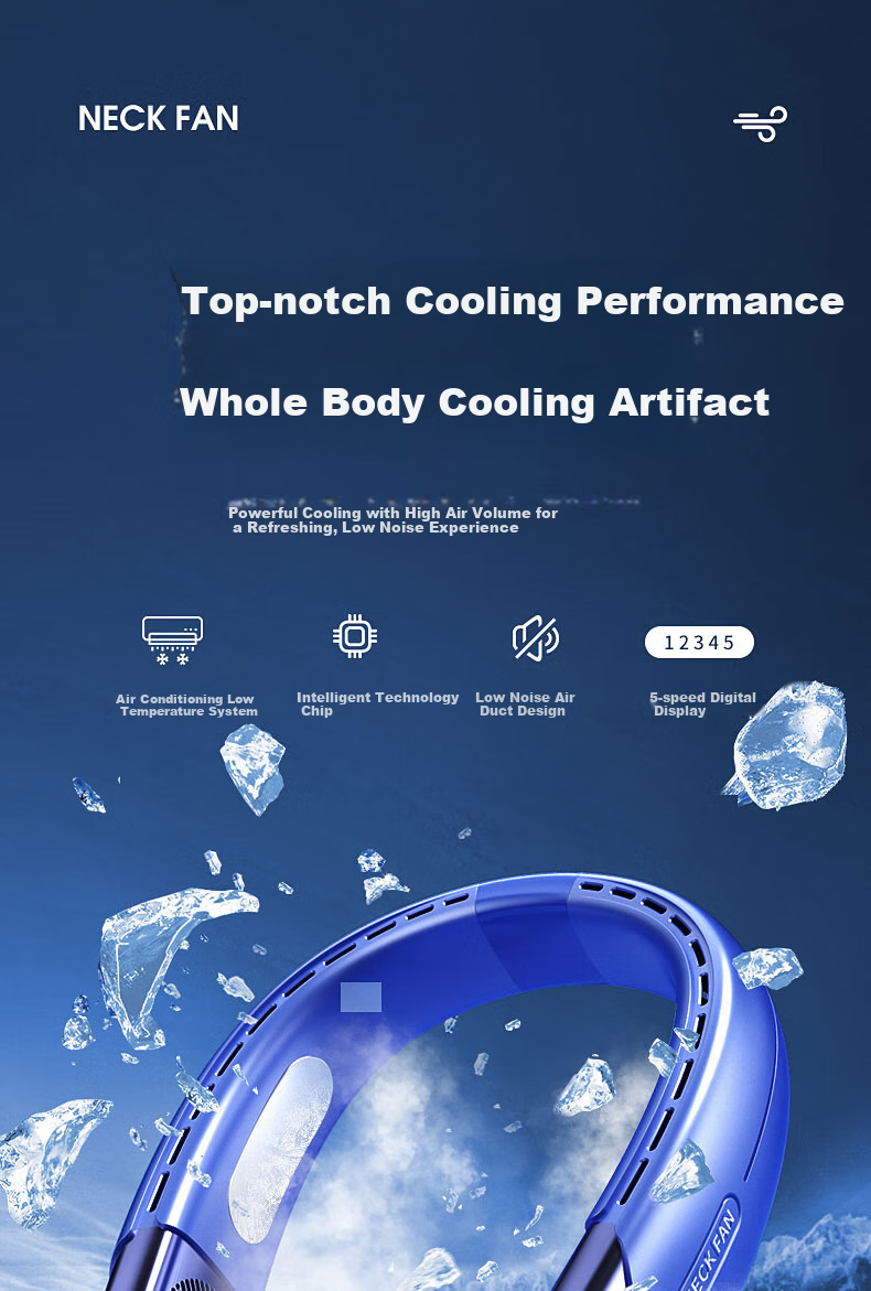 Dipuer Neck-Hanging Fan, Bladeless Cooling Head-Mounted Air Conditioner, Office Lazy Mini Portable Sports Outdoor Dormitory High-Power USB Rechargeable Fan - White 1