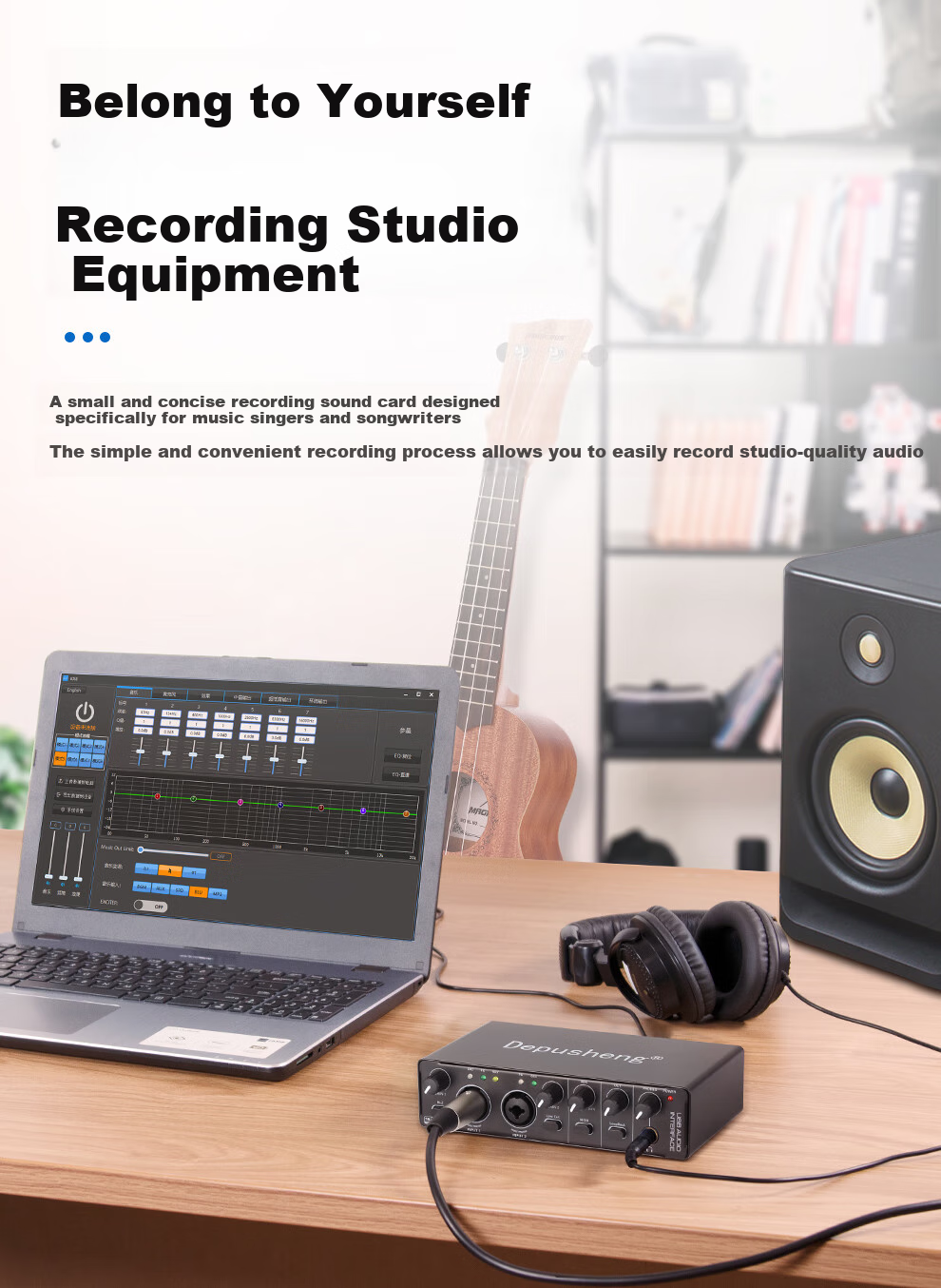 Depusheng Mobile Phone And Computer Live Streaming Sound Card USB High-Definition Recording Professional Post-Production Voiceover Audio Recording Music Composition Live Streaming with Audio Book Host Guitar Instrument 48V Power Supply Outdoor MD22 9