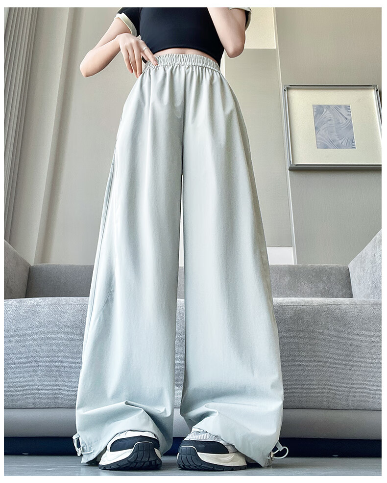 Jeanswest Navy Blue Quick-Dry Cargo Pants for Women, Summer New High-Waisted Slimming Wide-Leg Trousers, Casual Straight-Leg Pants for Petite Figures 15