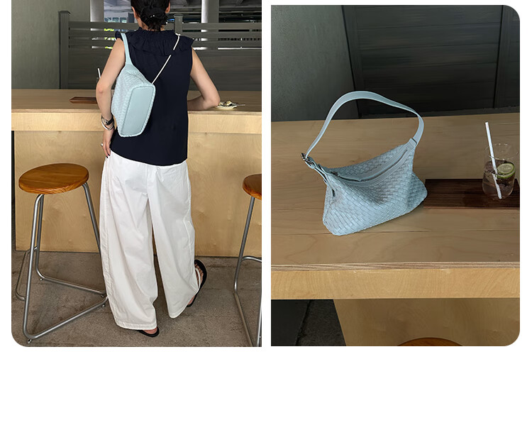 Mood Lambskin Woven Bag, Blue Underarm Beach Bag, Hobo Commuter Large Capacity Shoulder Crossbody Dumpling Bag, Birthday Gift 7