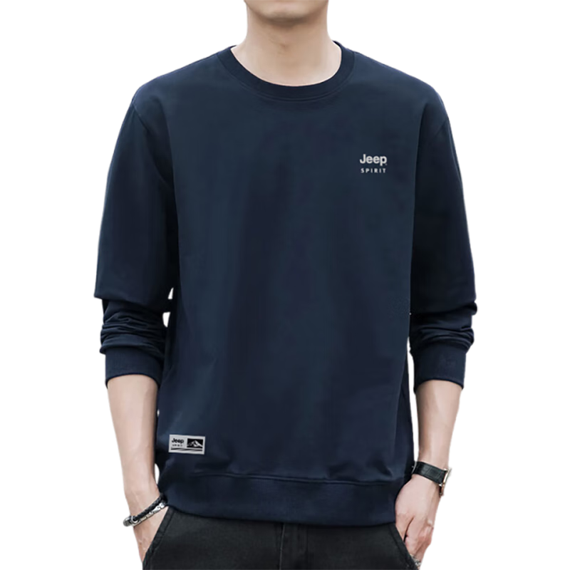 JEEP SPIRIT Men's Sweatshirt, Spring Casual Jacket, Versatile Long-Sleeve T-Shirt, Round Neck Undershirt, Men's Clothing, 2XL