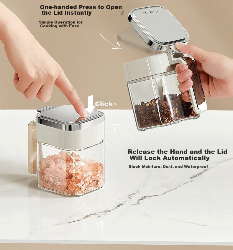 KATEI STORY Japanese Moisture-Proof Seasoning Container, Sealed Salt Jar, Glass Seasoning Box, High-End Condiment Jar for Home Kitchen Use 7