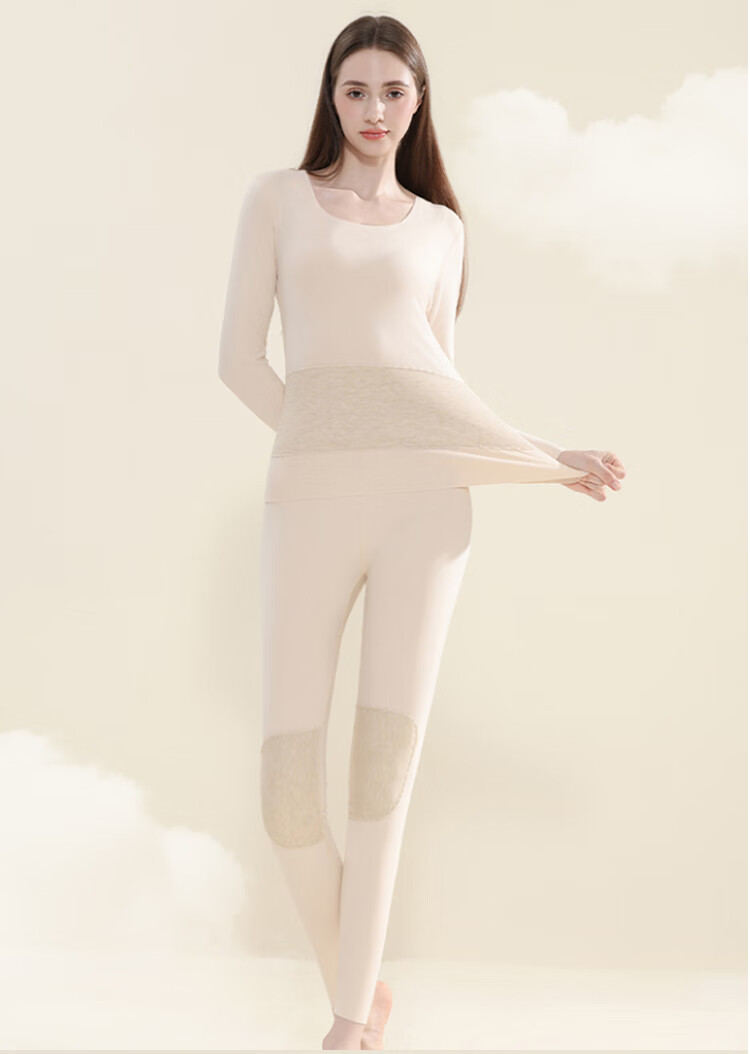 LangSha Women's Thermal Underwear Seamless Customizable Double-Sided Fleece Wool Silk Patch Autumn Top and Bottom Set 3