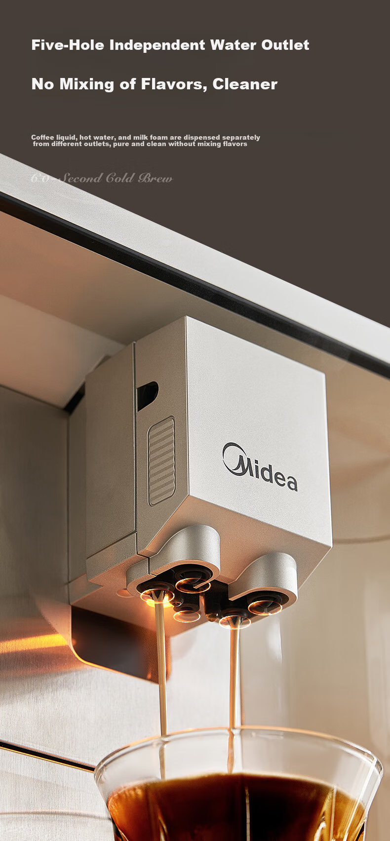 Midea [Flagship Master] Fully Automatic Coffee Machine with Cold And Hot Dual Extraction, All-In Grinder, Home And Office Use, Italian Espresso Milk Frother, Bean Grinder, Large Color Screen Touch Control MA-ACX30 12