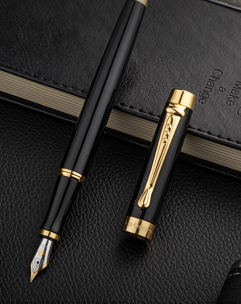 HERO Fountain Pen, New Year Gift Box [Shao Hua Series], Business Signature Iridium Gold Writing Holiday Gift Set with Black Lijia Ink 3