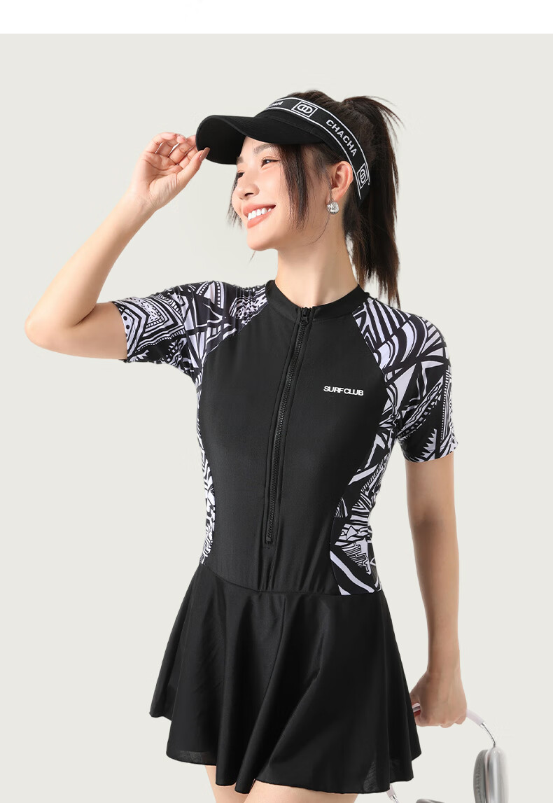 LangSha Women's One-Piece Skirted Conservative Quick-Dry Professional Swimsuit Plus Size Tummy Control Slimming Hot Spring Sports Swimwear 9