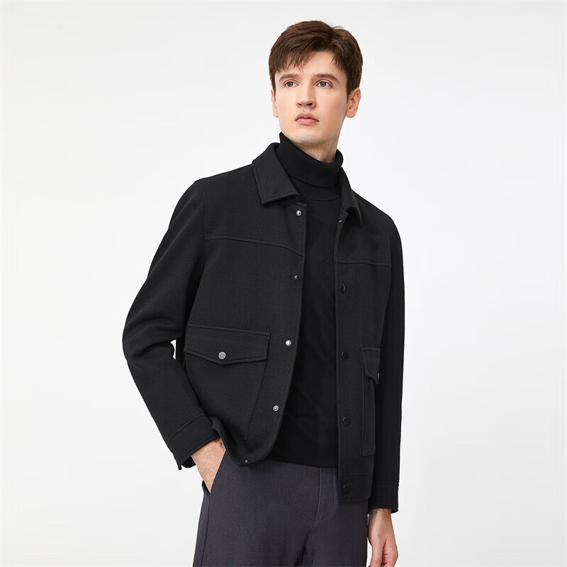 Goldlion GY Cotton Wool Blend Men's Autumn Winter Lapel Jacket JWF1799-LK120 Black 3XL