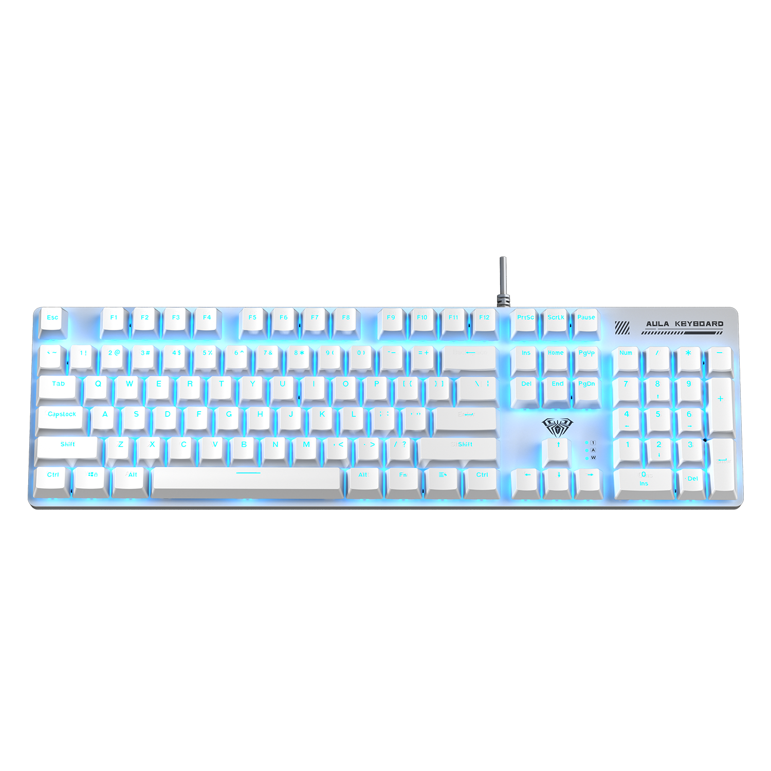 AULA S500 Mechanical Keyboard, Wired Backlit, 104-Key Full-Size, Gaming-Specific, Computer Multimedia Office Full Anti-Ghosting, White with Ice Blue Light And Brown Switches