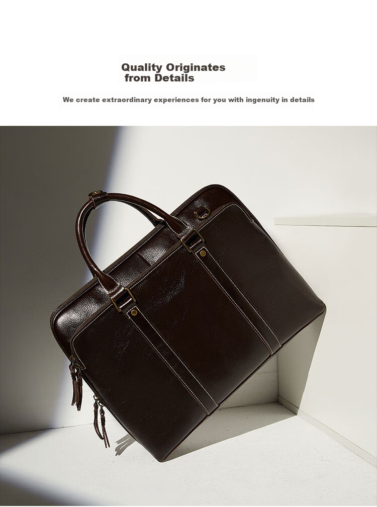 SANWA Imported Genuine Leather Briefcase Handbag for Men, Top-Grain Cowhide 14-Inch Business Laptop Bag, Shoulder Crossbody Bag 7