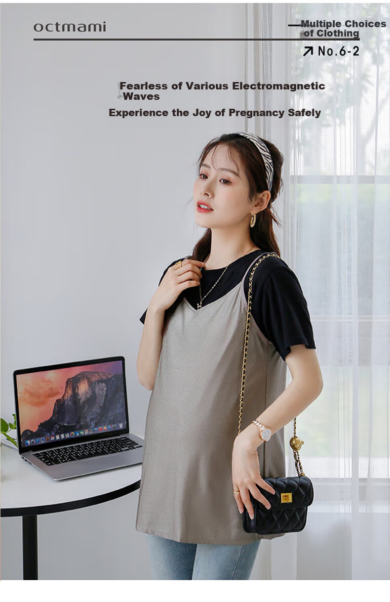 October Mommy Radiation Protection Maternity Workwear, Silver Fiber Spaghetti Strap Protective Isolation Top, All-Season Gray XL 9