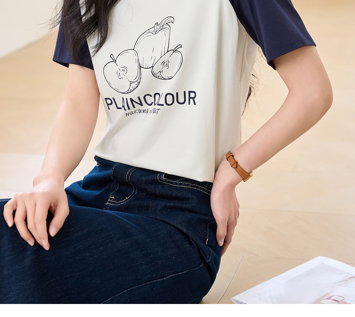 Chushen Spring And Autumn Long-Sleeve T-Shirt for Women, Wilderness Maillard Round Neck Contrasting Color Splicing Simple Loose Base Shirt S143T2022 1