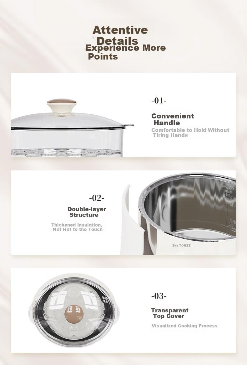 TONZE Stainless Steel Waterless Electric Stew Pot, Fully Automatic Soup Cooker, 3-6 Person Ceramic Bird's Nest Stew Pot, 3.5L GSD-353GE2 16