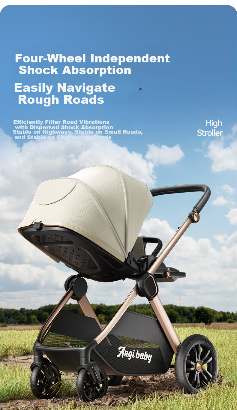 ANGI BABY Stroller with High View, Reversible Seating And Lying Positions, Shock-Absorbing, Foldable, Suitable for Newborns to 3 Years Old 8