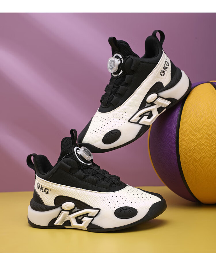 BKG Kids Basketball Shoes Boys Non-Slip Sports Youth Leather Cushioning Sneakers ZYC25568 Black White Size 32 24