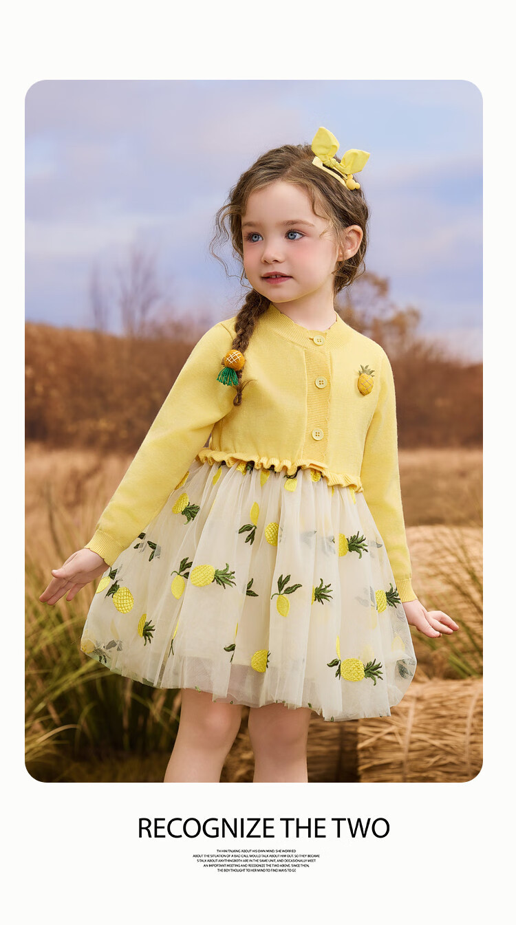 ASK JUNIOR Kids Dress Spring Toddler Patchwork Mesh Knit Dress Girls Ruffle Princess Dress Yellow 120 13