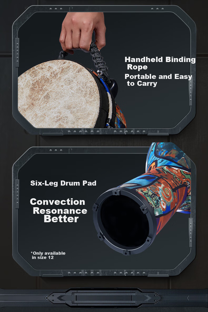 Qiangu African Drum, 10-Inch Professional Performance Adjustable Tuning Hand Drum, Percussion Instrument, Holiday Gift 10