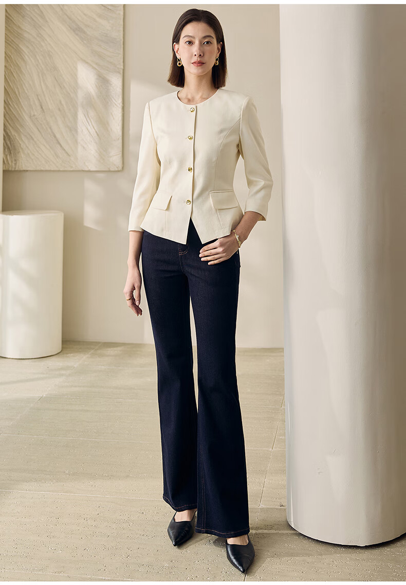 ROEYSHOUSE Slim Fit Short Blazer Spring Professional Waist-Cinching Jacket 10105 Apricot L 8