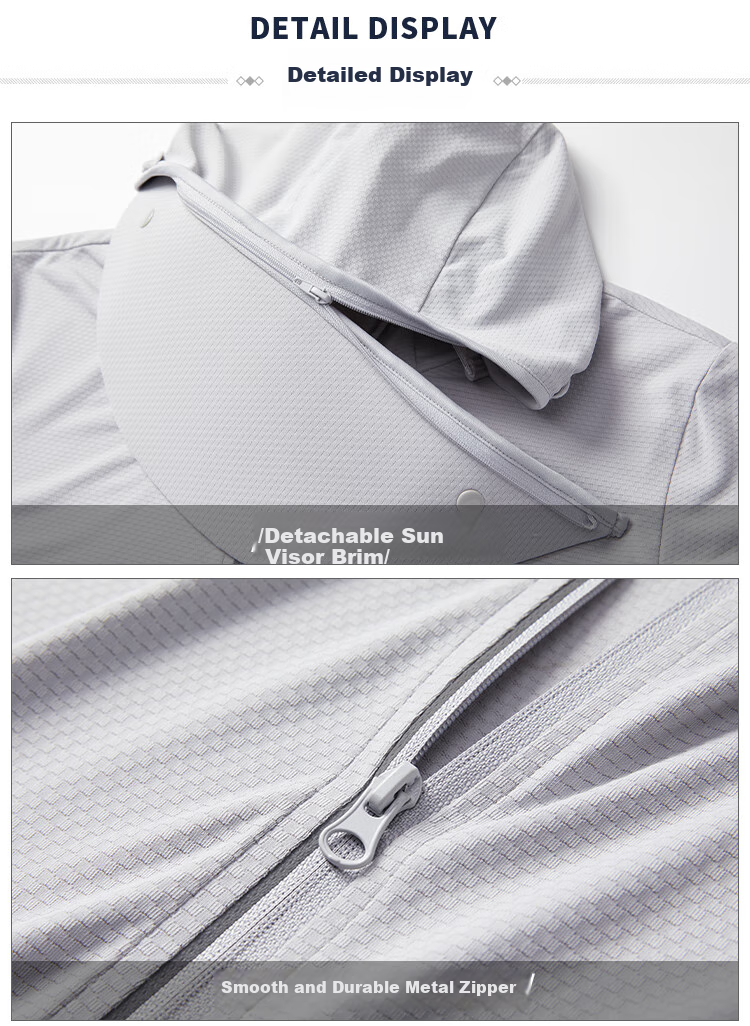 JEEP [UPF50+] Sun Protection Jacket for Men, Summer Hooded Breathable Lightweight Quick-Dry Menswear 9088, Light Gray, M 14