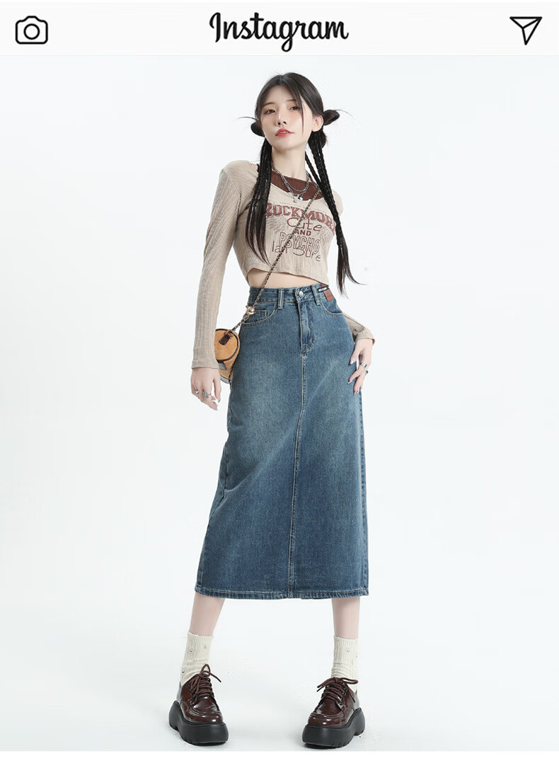 Langsha Women's Denim Skirt 2026 New High-Waist A-Line Slimming Back Slit Casual Mid-Length Pencil Skirt 10