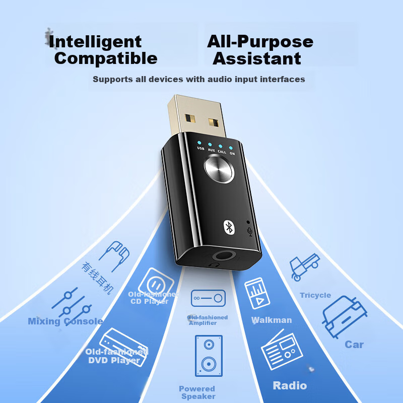 BIAZE USB Bluetooth Adapter 5.4 Audio Receiver/transmitter Two-In for Mobile to AUX Car Speakers/sound Systems Amplifiers, Calls/music navigatio